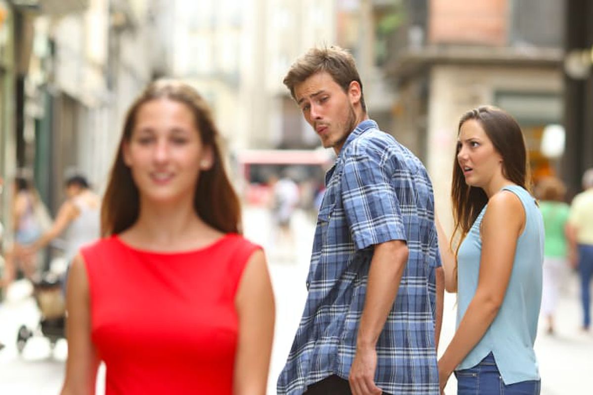 Distracted Boyfriend meme about Hard Yakka
